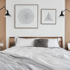 淡雅如你日式风格复式卧室床头装饰画设计图