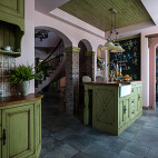 灰绿的法式风格复式厨房设计