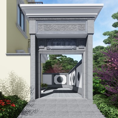 【唐语砖雕】中式庭院院落、门头设计_3427225