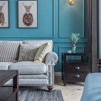 蓝色系美式客厅实景图