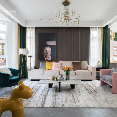 现代轻奢风格，张家口·观澜墅——客厅图片